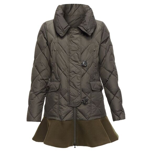 MONCLER Jackets & Blazers - MONCLER Norme Afnor khaki quilted virgin wool blend frill hem coat Sz1 M